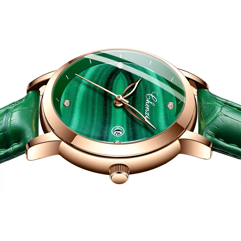 Rose Gold Green Women Watches Ins Popular Ladies Watch Unique Stylish Malachite Antique Leather Fashion Female Wristwatch Gift