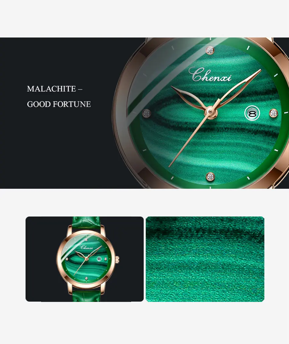 Rose Gold Green Women Watches Ins Popular Ladies Watch Unique Stylish Malachite Antique Leather Fashion Female Wristwatch Gift