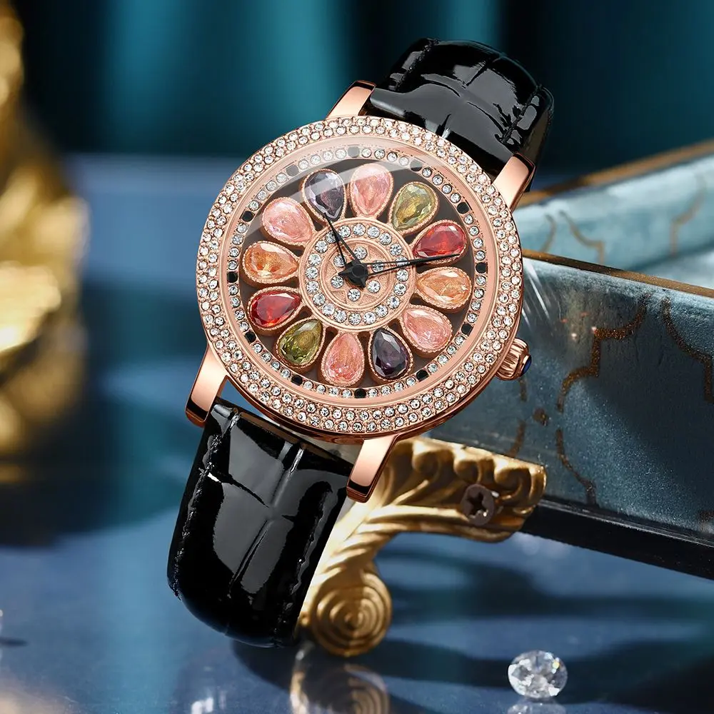 Fashion Rotatable Dial Women's Watch Colorful Rhinestone Diamond Stylish Casual Elegant Lady Watches Waterproof Clock CHENXI