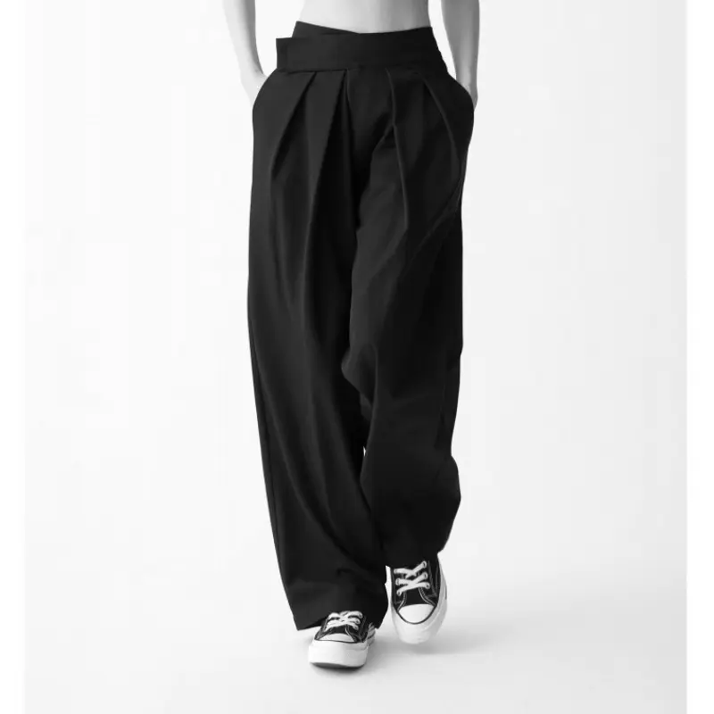 Black Minimalism Unisex Dress Pants High Waist Hook-and-Loop Men Women Trousers Harajuku Office Casual Baggy Tailored Suit Pants
