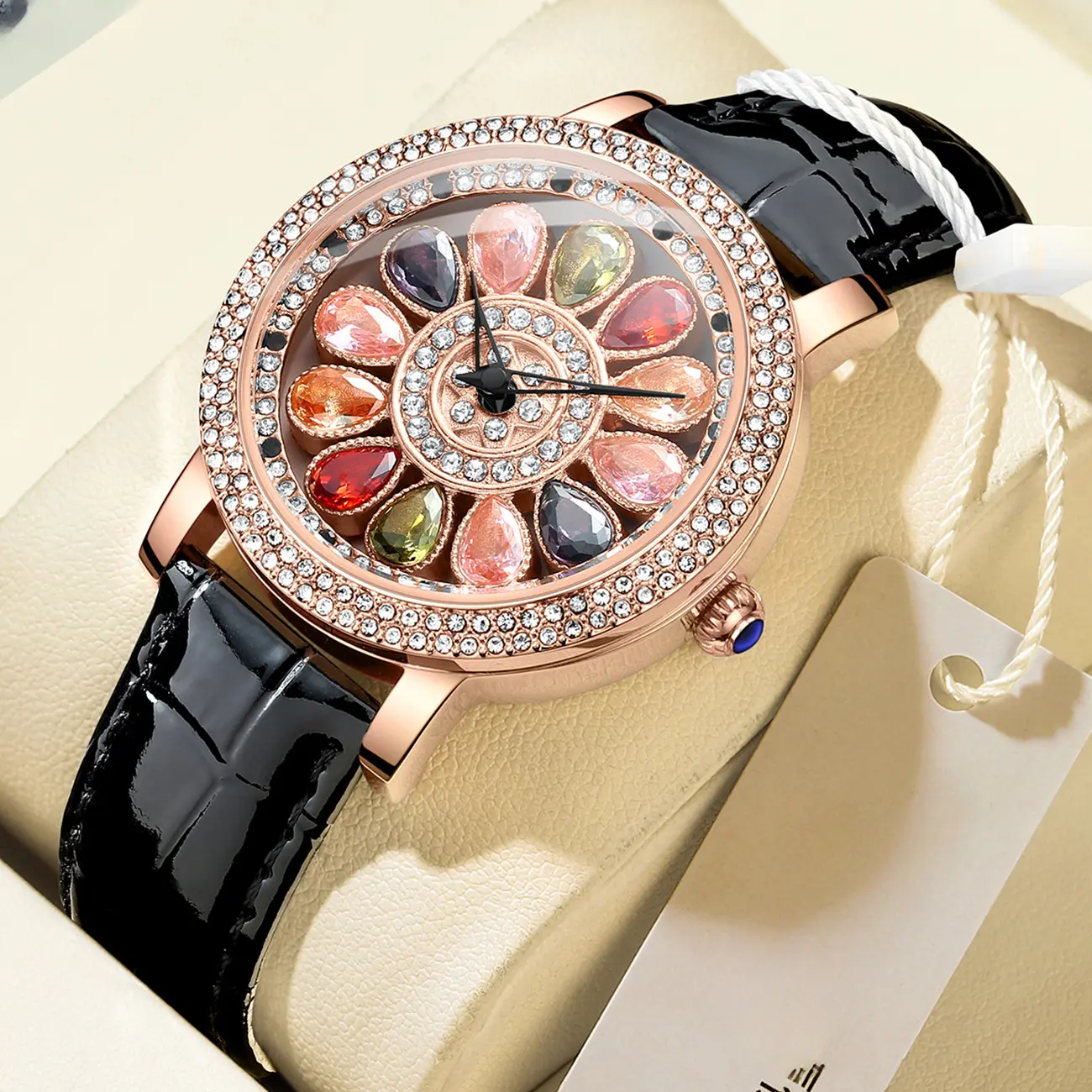 Fashion Rotatable Dial Women's Watch Colorful Rhinestone Diamond Stylish Casual Elegant Lady Watches Waterproof Clock CHENXI