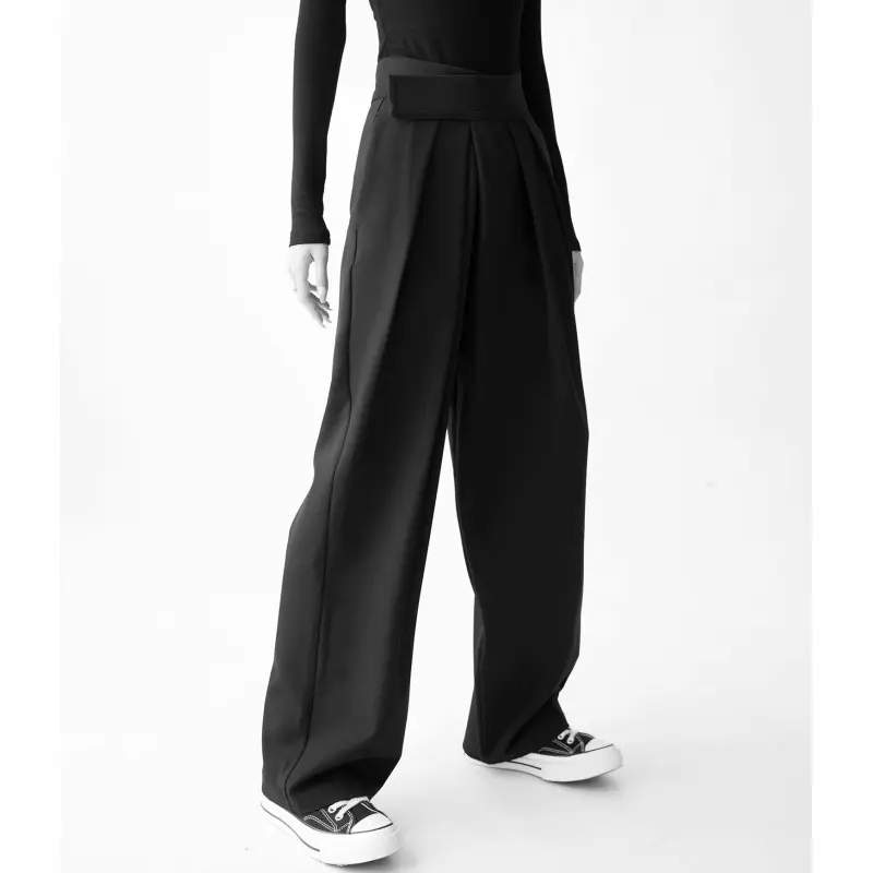 Black Minimalism Unisex Dress Pants High Waist Hook-and-Loop Men Women Trousers Harajuku Office Casual Baggy Tailored Suit Pants