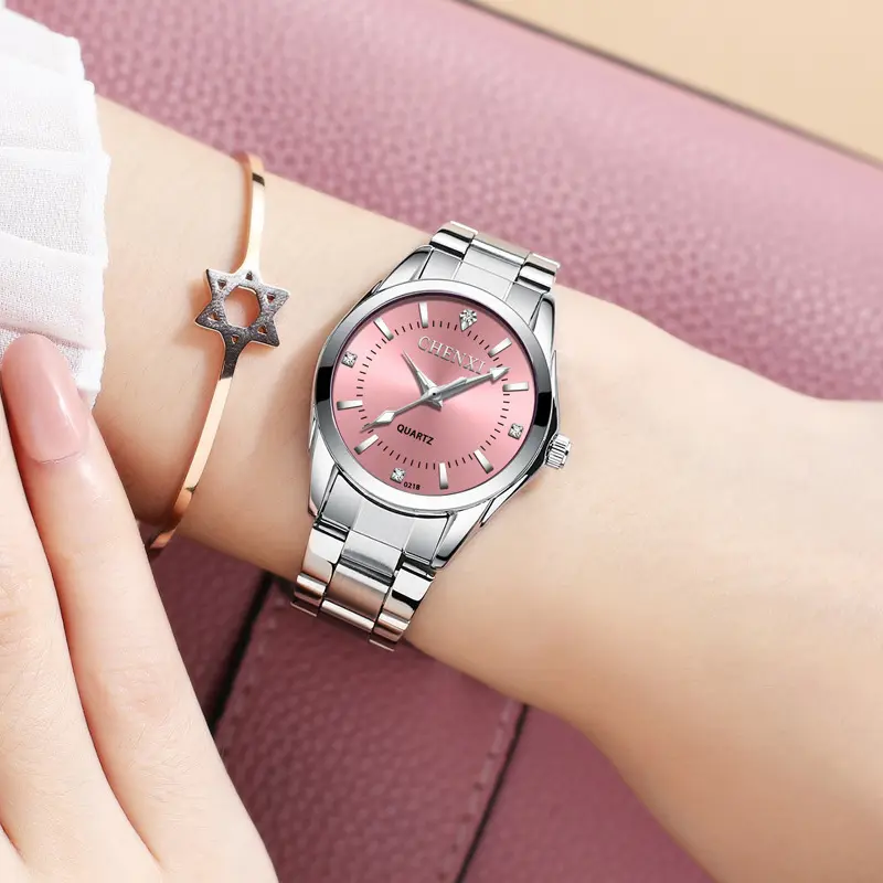 Fasinon Elegant Women Casual Watches Pink Rhinestone Simple Minimalism Lady Quartz Wristwatch 3ATM Waterproof CHENXI Brand Clock