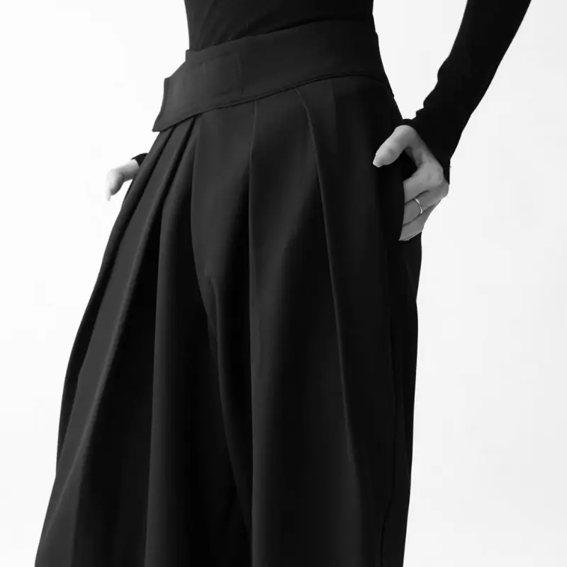 Black Minimalism Unisex Dress Pants High Waist Hook-and-Loop Men Women Trousers Harajuku Office Casual Baggy Tailored Suit Pants