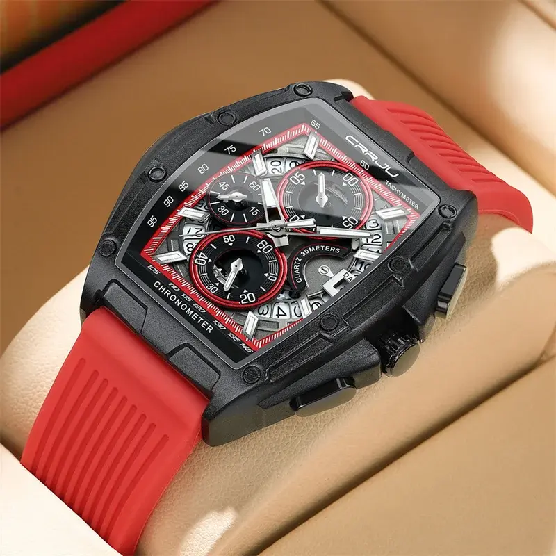 Fashion Chronograph Sport Watch for Men Square Big Dial Silicone Strap Waterproof Luminous Casual Men's Watch Outdoor Gift Idea