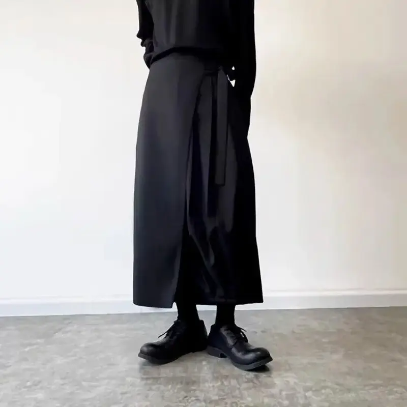 Unique Wide-Leg Draped Skirt Pants for Men Harajuku YY Designer Samurai Hakama Pants Unisex Streetwear Casual Party Clothing