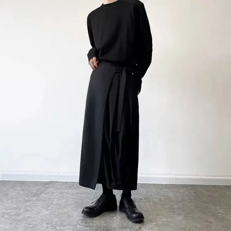 Unique Wide-Leg Draped Skirt Pants for Men Harajuku YY Designer Samurai Hakama Pants Unisex Streetwear Casual Party Clothing