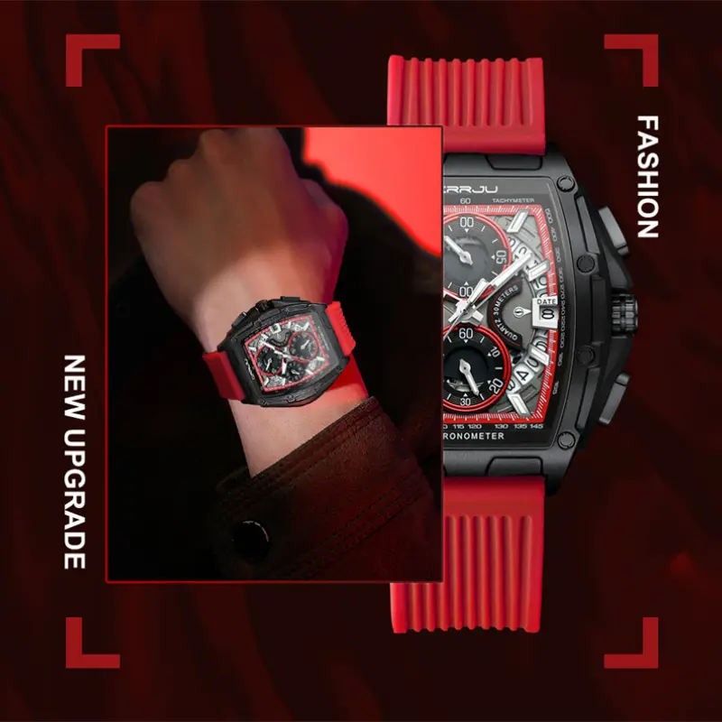 Fashion Chronograph Sport Watch for Men Square Big Dial Silicone Strap Waterproof Luminous Casual Men's Watch Outdoor Gift Idea