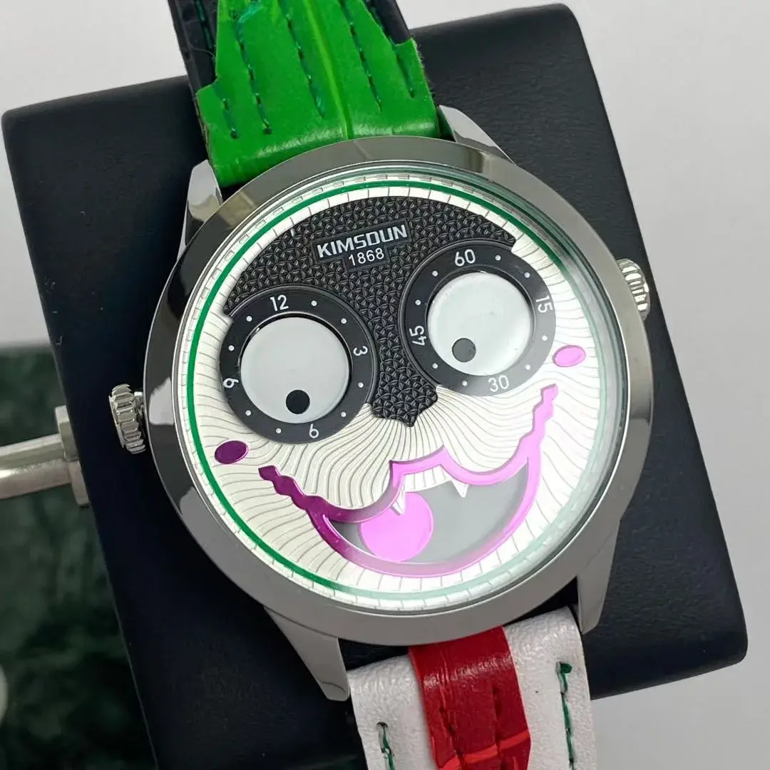Unique Casual Men's Watches Creative Joker Face Design Leather Strap Waterproof 3Bar Luxury Women Mens Quartz Watches Gifts