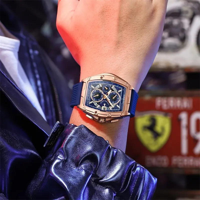 Fashion Chronograph Sport Watch for Men Square Big Dial Silicone Strap Waterproof Luminous Casual Men's Watch Outdoor Gift Idea