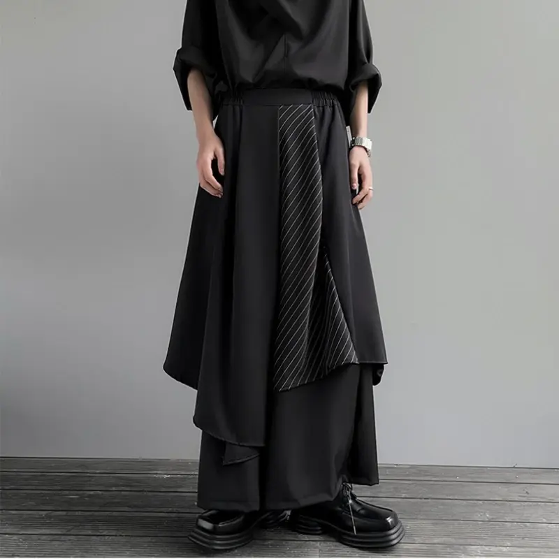Gothic Black Y2K Men's Pants Unisex Baggy Streetwear Japan Harajuku Fashion Dark Samurai Asymmetric Pants Wide Leg Trousers