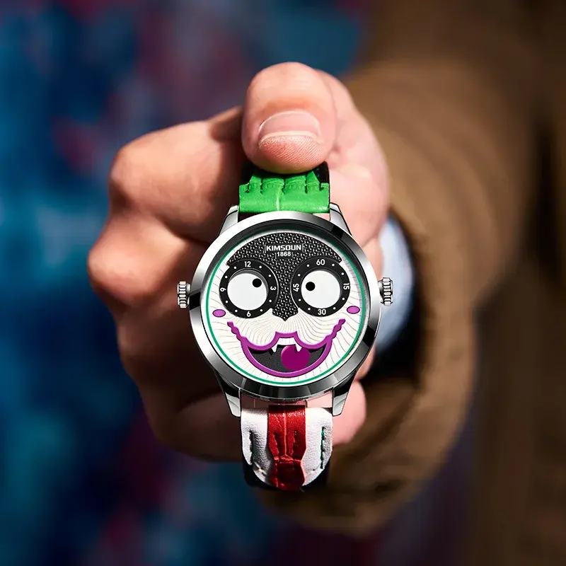 Unique Casual Men's Watches Creative Joker Face Design Leather Strap Waterproof 3Bar Luxury Women Mens Quartz Watches Gifts