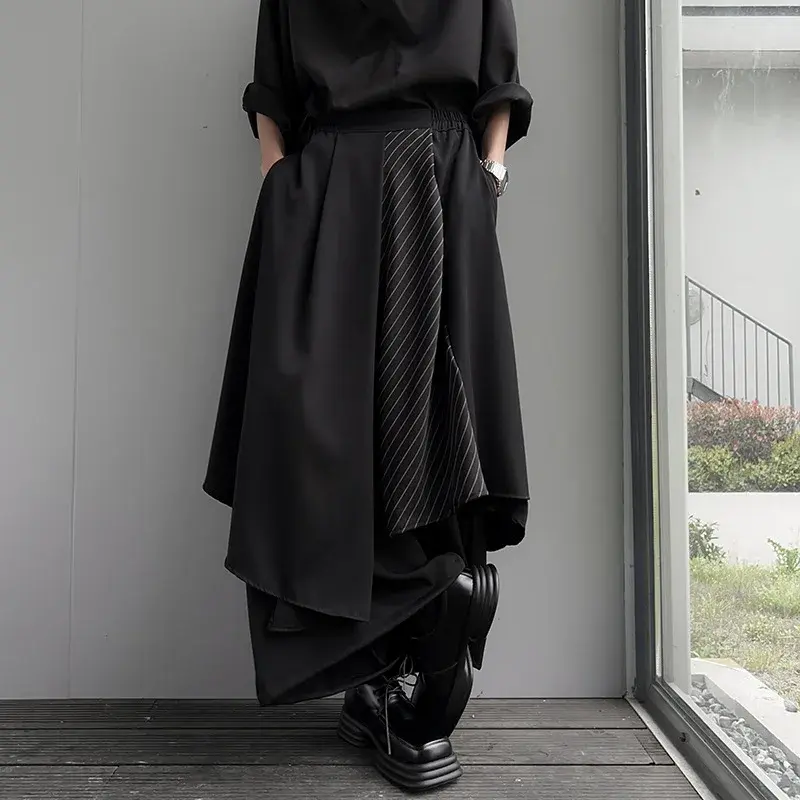 Gothic Black Y2K Men's Pants Unisex Baggy Streetwear Japan Harajuku Fashion Dark Samurai Asymmetric Pants Wide Leg Trousers