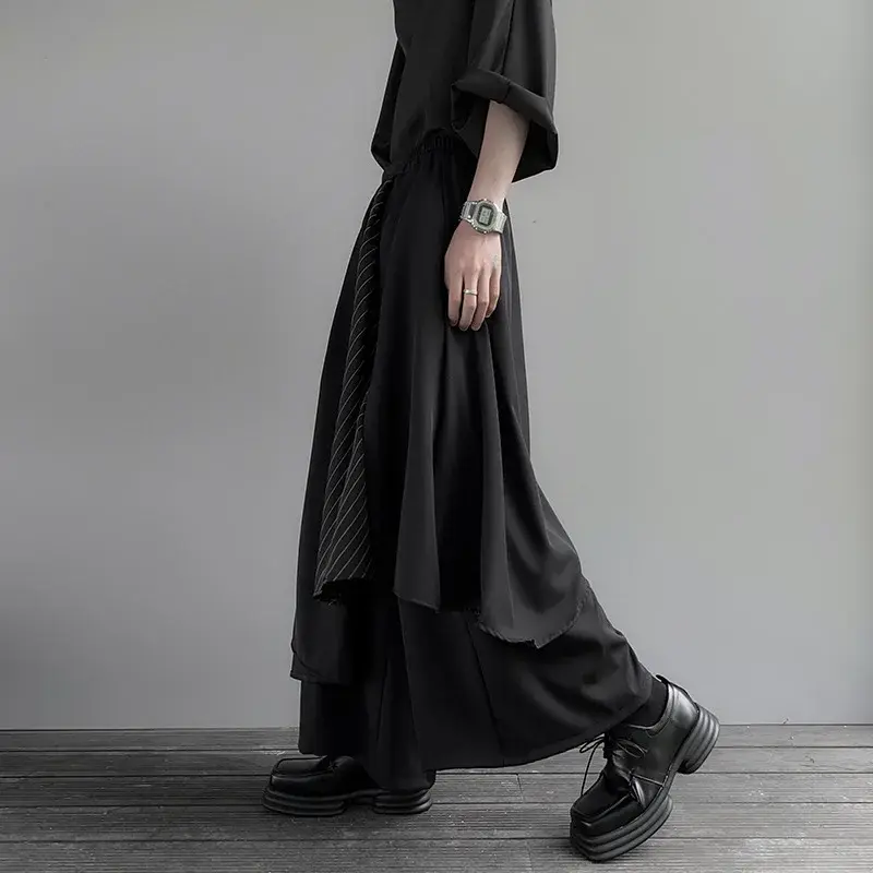 Gothic Black Y2K Men's Pants Unisex Baggy Streetwear Japan Harajuku Fashion Dark Samurai Asymmetric Pants Wide Leg Trousers
