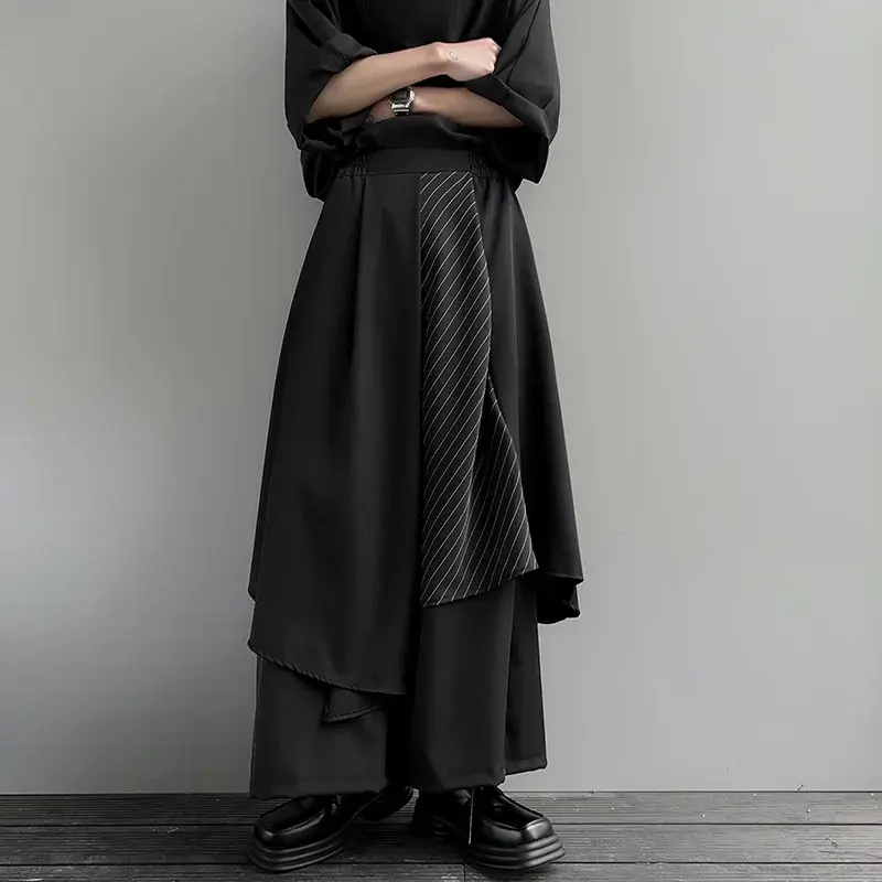 Gothic Black Y2K Men's Pants Unisex Baggy Streetwear Japan Harajuku Fashion Dark Samurai Asymmetric Pants Wide Leg Trousers