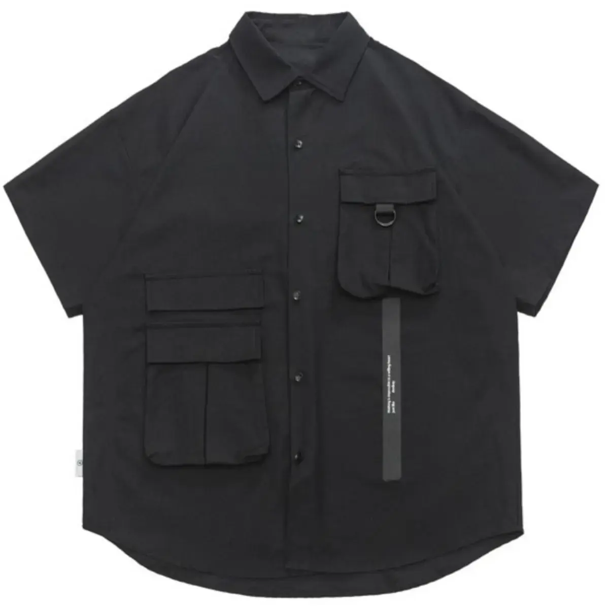 Janpan Fashion Harajuku Men's Shirts Black Y2k Streetwear Baggy Design Pockets Ribbons Stylish Shirts for Men Hip Hop Clothing