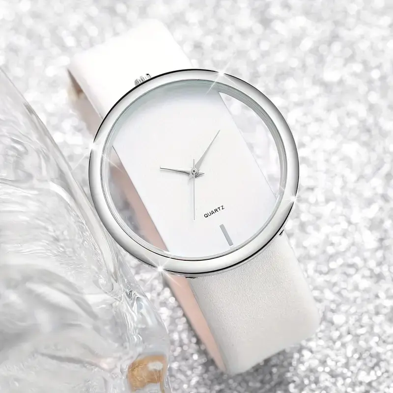 New 2pcs/set Women's Watch Casual Hollow Out Quartz Watch Analog PU Leather Wrist Watch & Butterfly Bracelet Set Gift