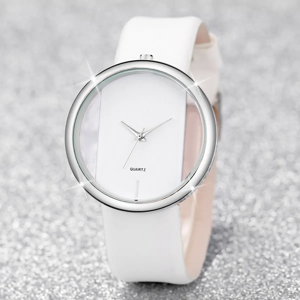New 2pcs/set Women's Watch Casual Hollow Out Quartz Watch Analog PU Leather Wrist Watch & Butterfly Bracelet Set Gift