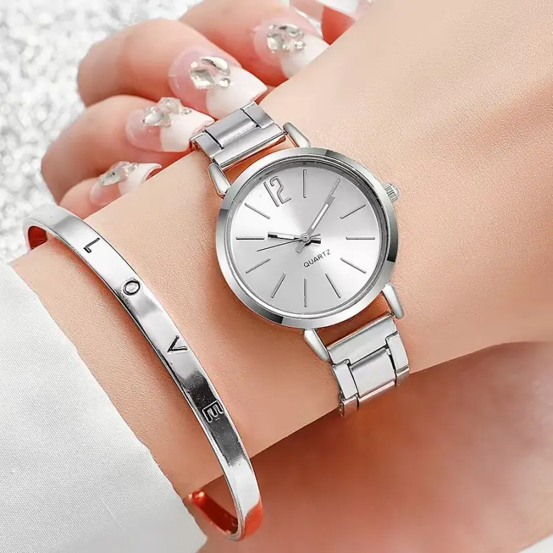 2PCS/Set Fashion Women Watches Small Dial Quartz Watch Luxury Ladies Wristwatch Bracelets Set Reloj Mujer