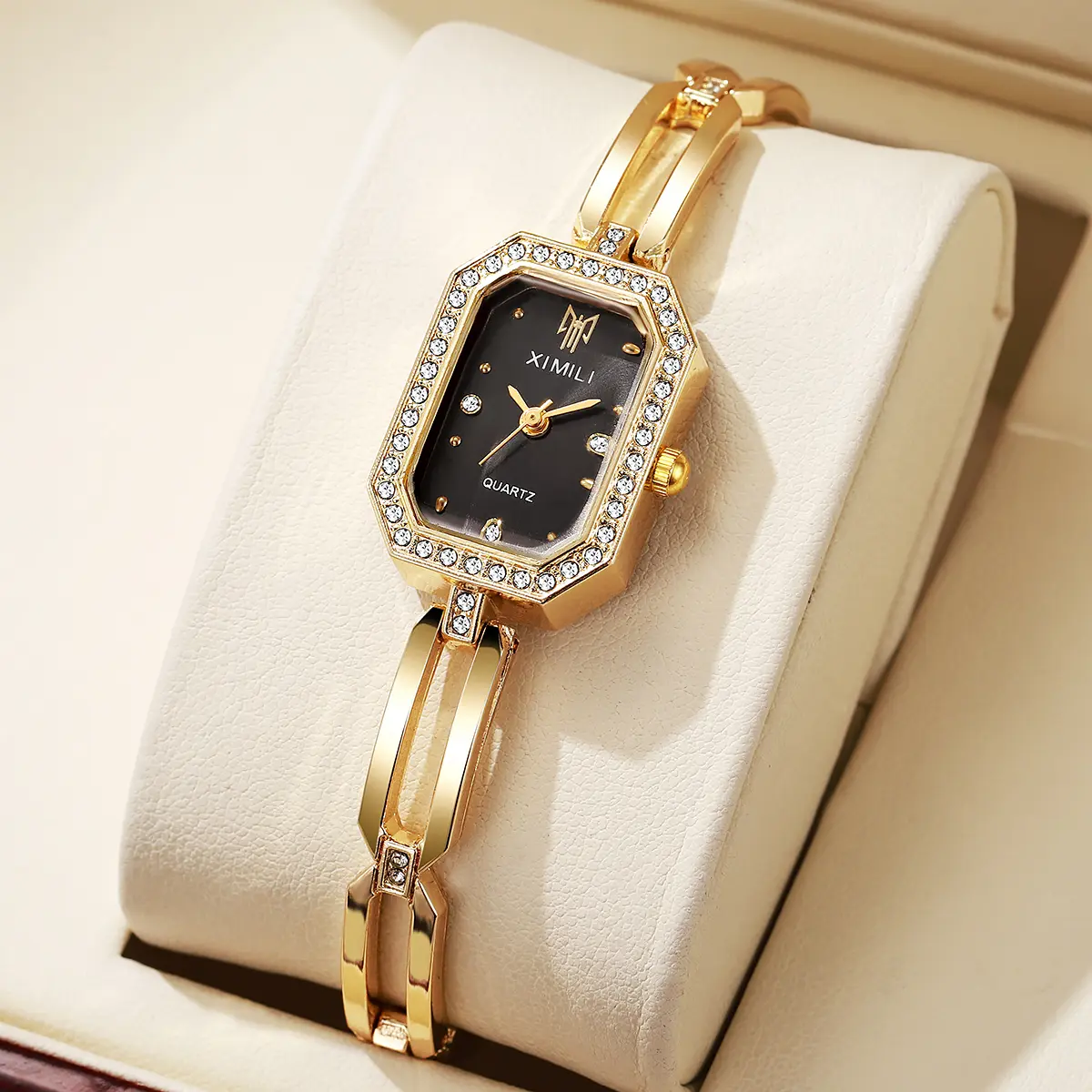 Women's Watch Fashion Rectangular Compact Diamond Set Noble Gold Bracelet Watch （Without Box）