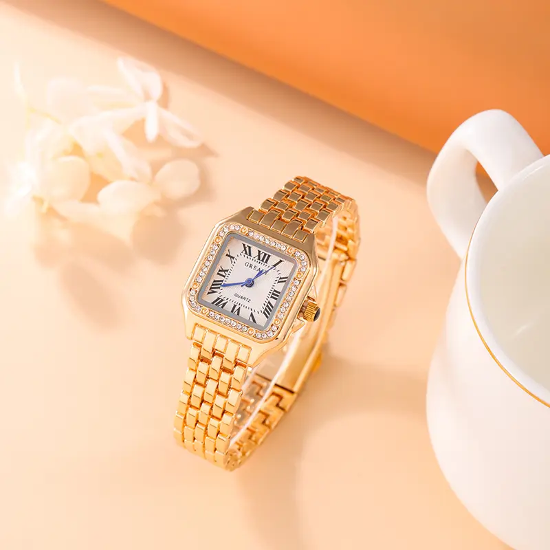Luxury Women's Quartz Watch Fashion Leisure Diamond Simple Gold Silvery Steel Strip Wristwatch for Ladies Gift Clock