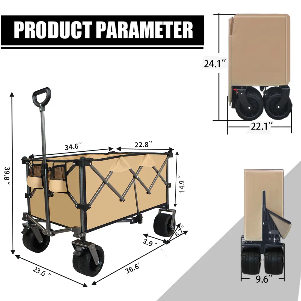 Collapsible Folding Wagon, Push Pull Beach Wagon Cart Carrito Plegable Con Ruedas  Carretilla Plegable