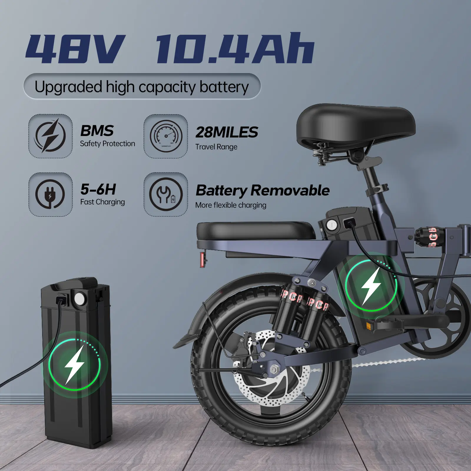 Folding Electric Bike, 14 Inch Tire, 18 Mph, 250 Watt Motor, Mini Small Electric Bike for Kids