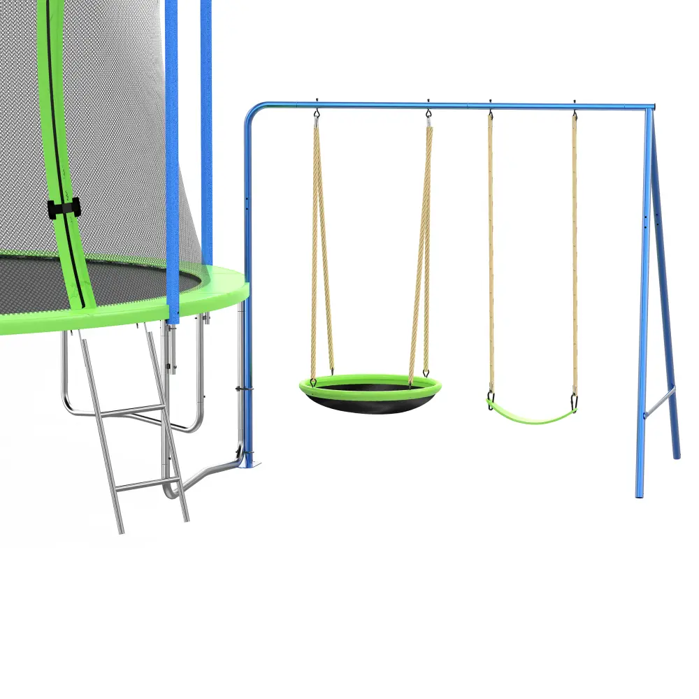 12FT Trampoline with Slide and Swings, ASTM Approved Large Recreational Trampoline with Basketball Hoop and Ladder