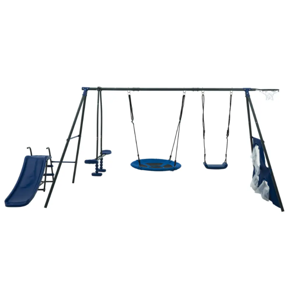 Grey and Blue Fun Six-function Swing for Outdoor Playgrounds Ages 3+ Outdoor Swing  Playground Outdoor