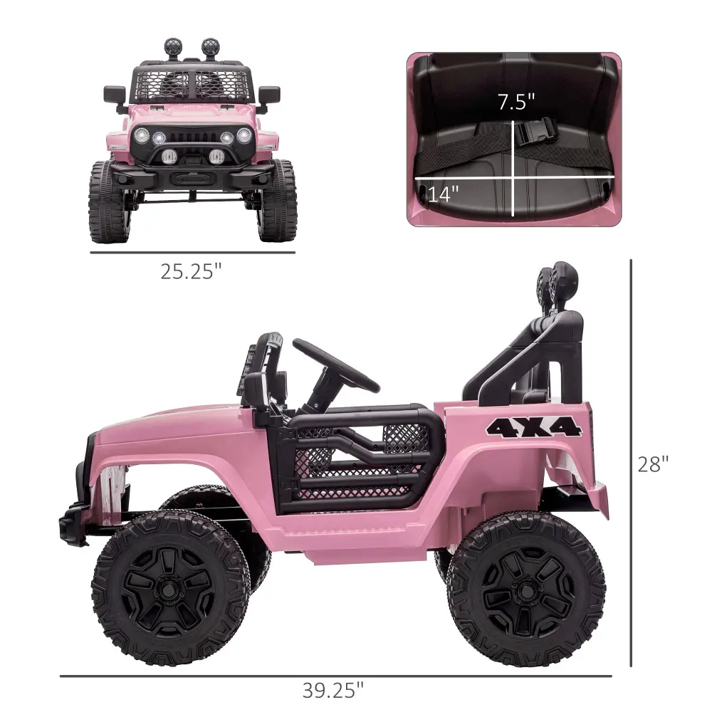 Kids Ride On Truck with Parent Remote Control,  Car with Spring Suspension, Adjustable Speed, LED Lights and Horn, Pink