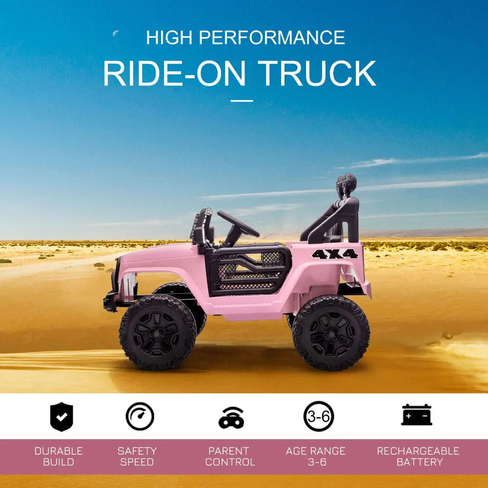 Kids Ride On Truck with Parent Remote Control,  Car with Spring Suspension, Adjustable Speed, LED Lights and Horn, Pink