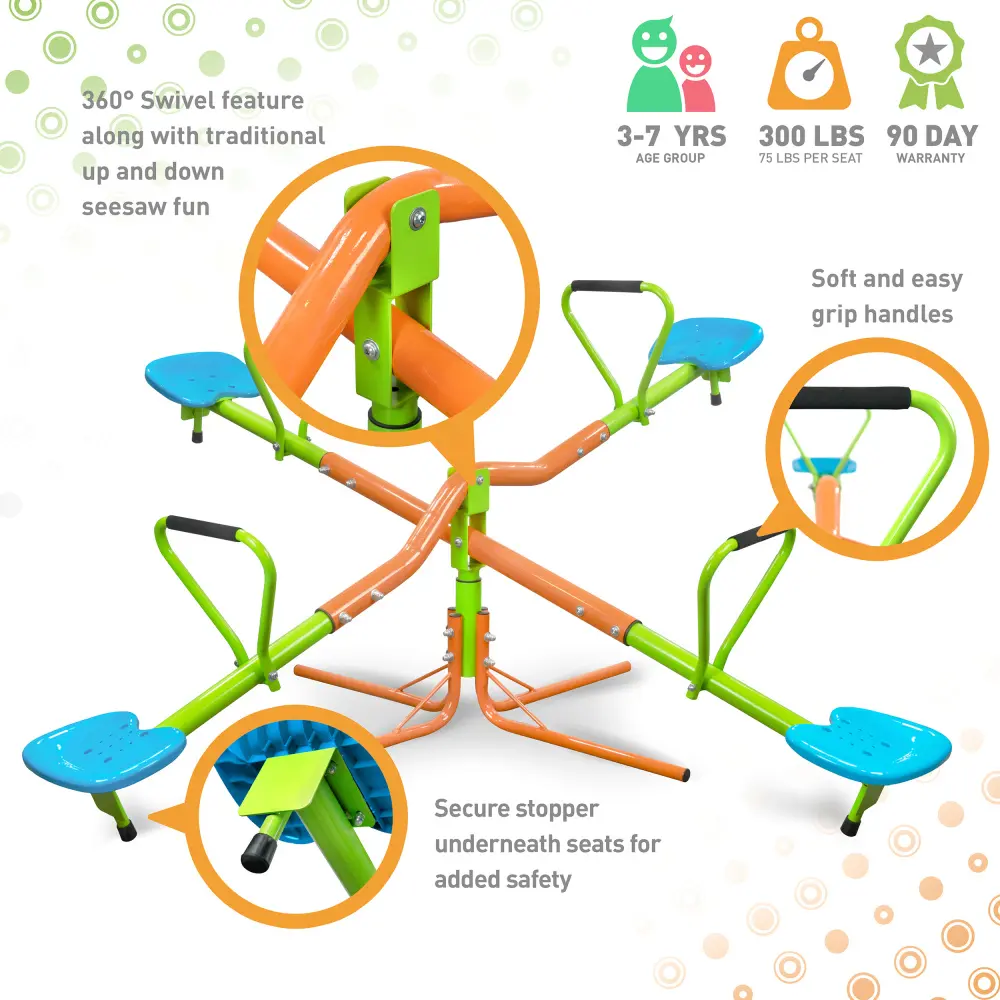 360 degree rotating sturdy plastic seat seesaw for kids seesaw blue and green for kids age 3+