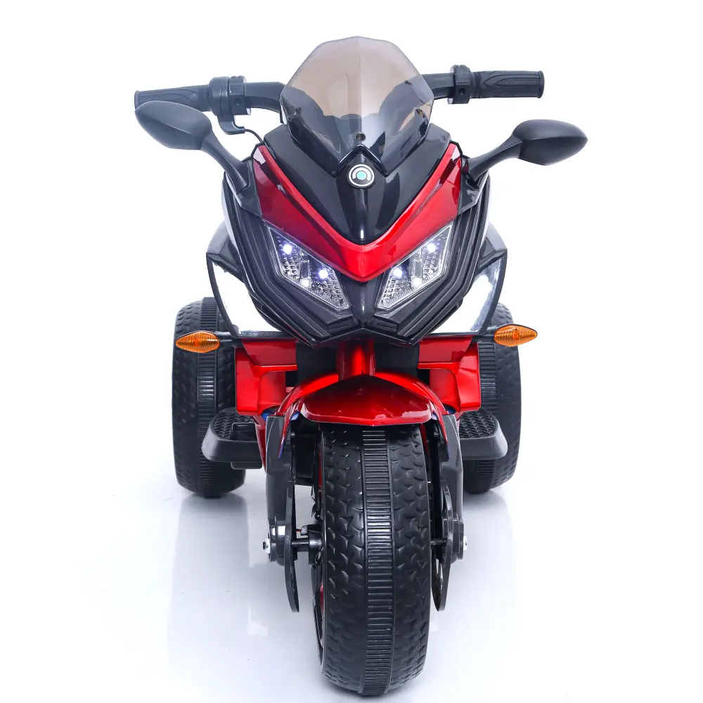 Kids Ride on Motorcycle, 3 Wheel Battery Powered Motorcycle, 12 V Kids Ride on Toy with PU Seat Training Wheels/Lighted Wheels