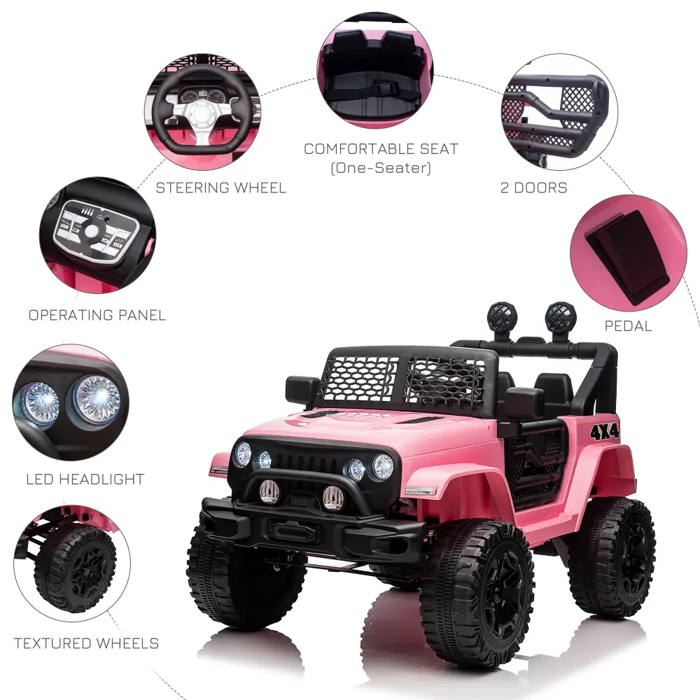 Kids Ride On Truck with Parent Remote Control,  Car with Spring Suspension, Adjustable Speed, LED Lights and Horn, Pink