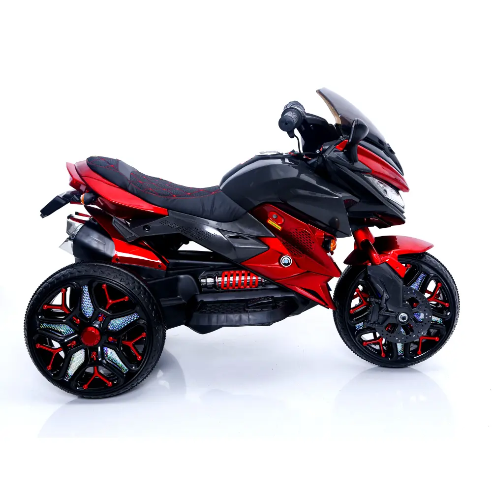 Kids Ride on Motorcycle, 3 Wheel Battery Powered Motorcycle, 12 V Kids Ride on Toy with PU Seat Training Wheels/Lighted Wheels