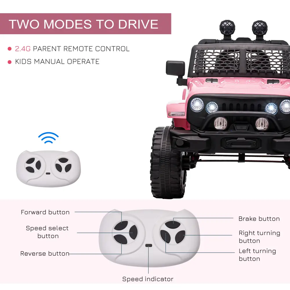 Kids Ride On Truck with Parent Remote Control,  Car with Spring Suspension, Adjustable Speed, LED Lights and Horn, Pink