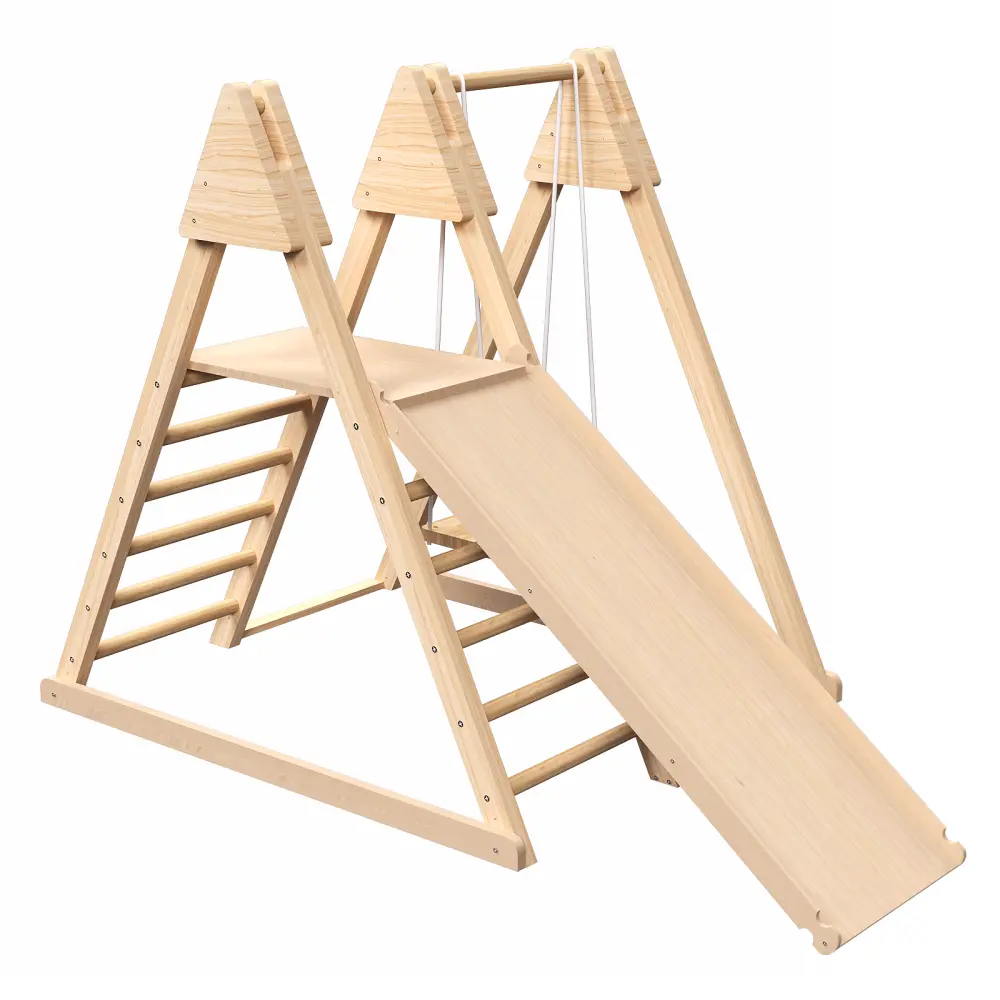 4 in 1 Indoor Play Gym - Jungle Gym Playset with Kids Swing, Slide, Ladder and Climbing Wall Playground Outdoor