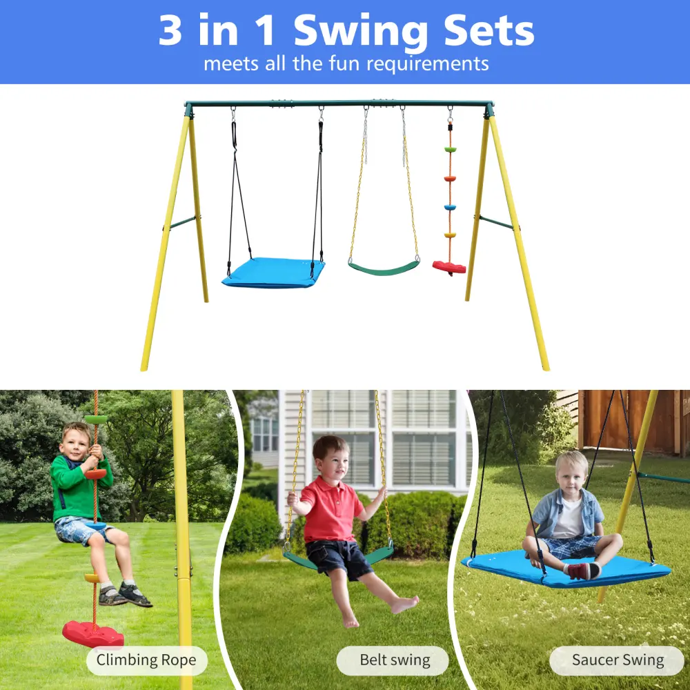 Indoor/Outdoor Metal Swing Set with Safety Belt for Backyard  playground outdoor  playground  outdoor swing