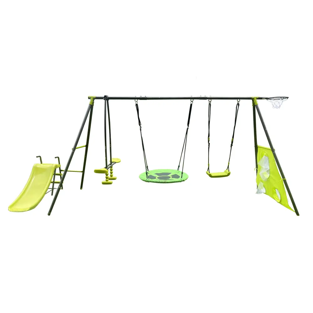 Interesting six function swingset with net swing metal plastic safe swing set 440lbs for outdoor playground  age 3+ with 31.5in