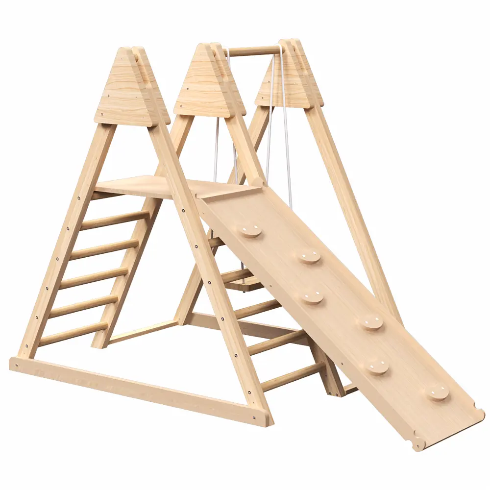 4 in 1 Indoor Play Gym - Jungle Gym Playset with Kids Swing, Slide, Ladder and Climbing Wall Playground Outdoor