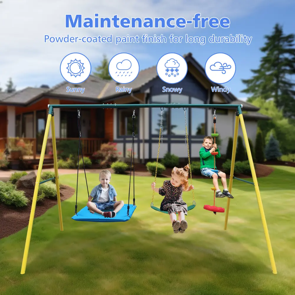 Indoor/Outdoor Metal Swing Set with Safety Belt for Backyard  playground outdoor  playground  outdoor swing