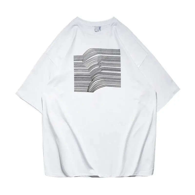 Fashion Striped Print White T Shirt Men Summer Casual Trendy Baggy Holiday Streetwear Graphic Tees Men Women Unisex Clothing