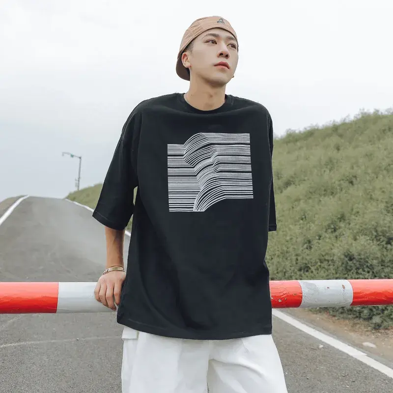 Fashion Striped Print White T Shirt Men Summer Casual Trendy Baggy Holiday Streetwear Graphic Tees Men Women Unisex Clothing