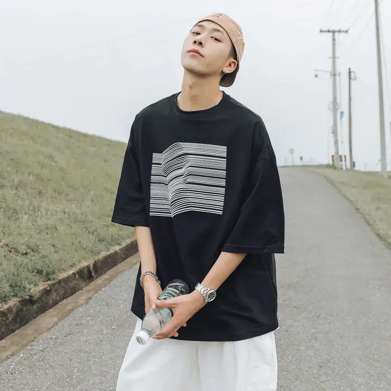 Fashion Striped Print White T Shirt Men Summer Casual Trendy Baggy Holiday Streetwear Graphic Tees Men Women Unisex Clothing