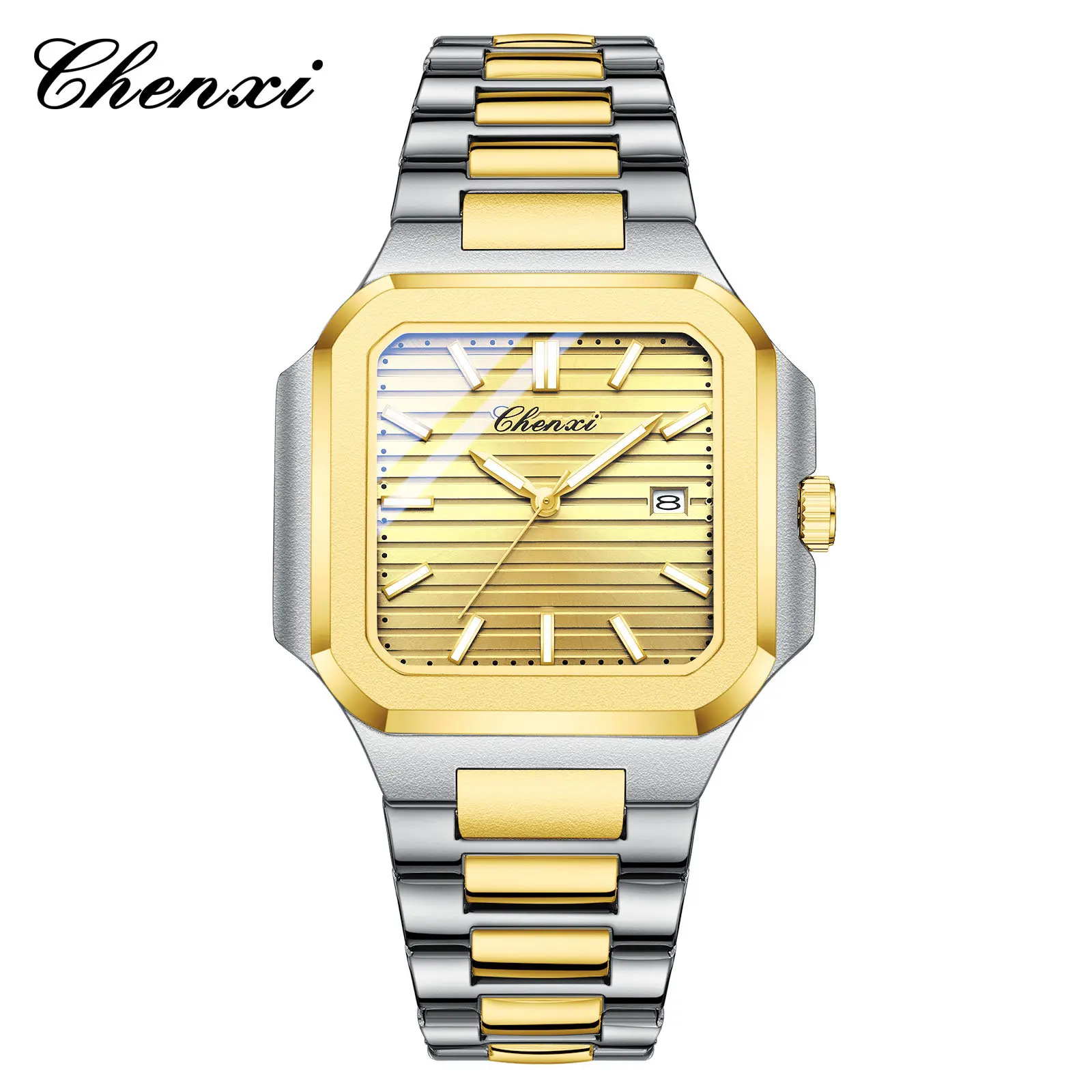 Luxury Top Brand Men's Watches Gold Stainless Steel Big Square Dial Business Casual Quartz Wristwatches for Men Wedding Gift 520