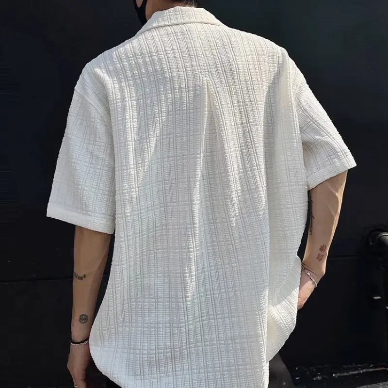Casual Men's Shirts Cuban Collar Summer White Color Cleanfit Shirts for Men Streetwear Hip Hop Korean Style Men's Clothing
