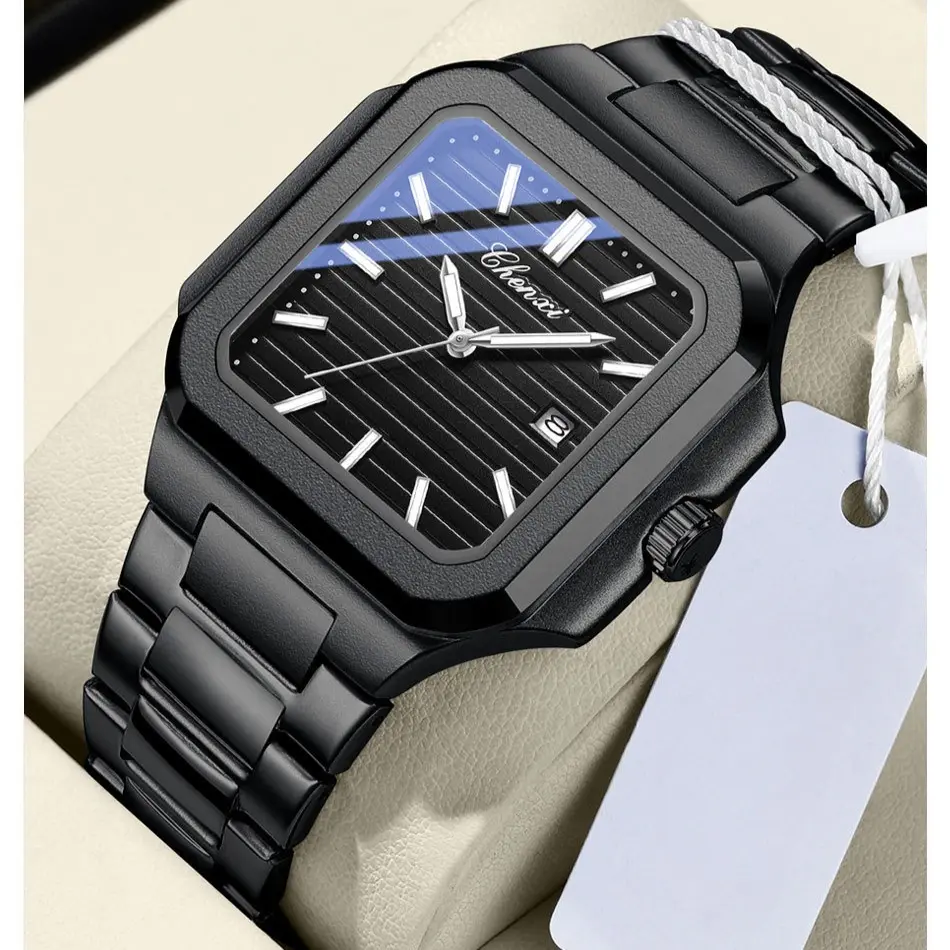 Luxury Top Brand Men's Watches Gold Stainless Steel Big Square Dial Business Casual Quartz Wristwatches for Men Wedding Gift 520