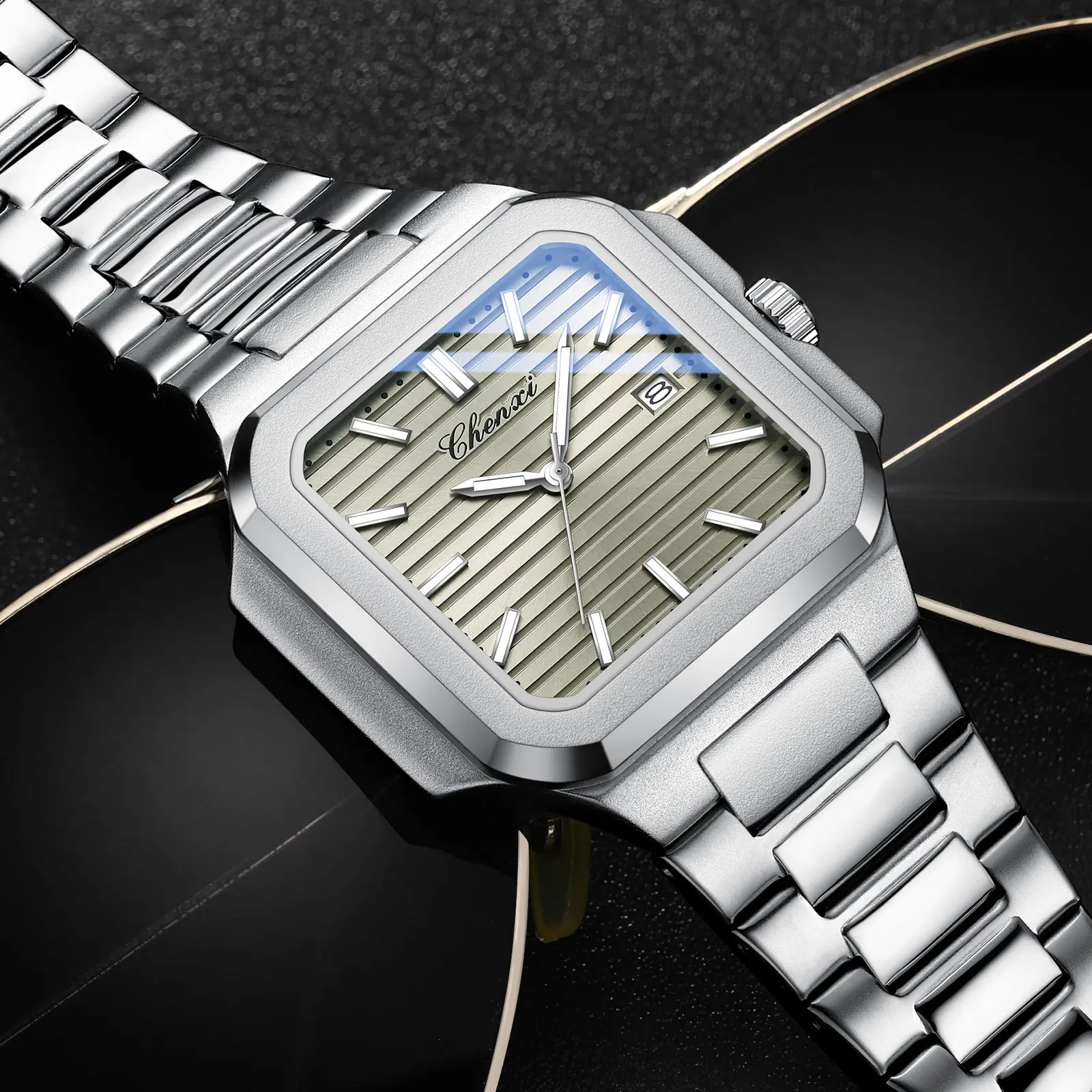 Luxury Top Brand Men's Watches Gold Stainless Steel Big Square Dial Business Casual Quartz Wristwatches for Men Wedding Gift 520