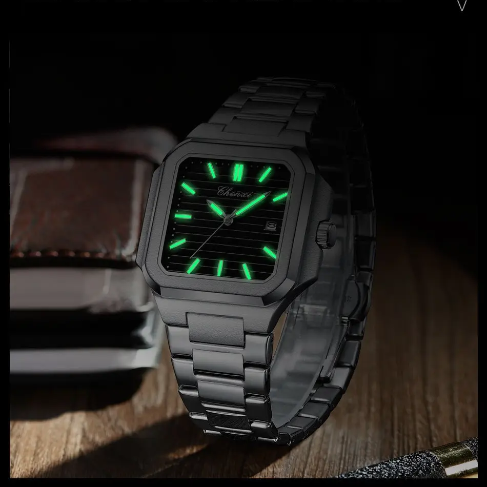 Luxury Top Brand Men's Watches Gold Stainless Steel Big Square Dial Business Casual Quartz Wristwatches for Men Wedding Gift 520