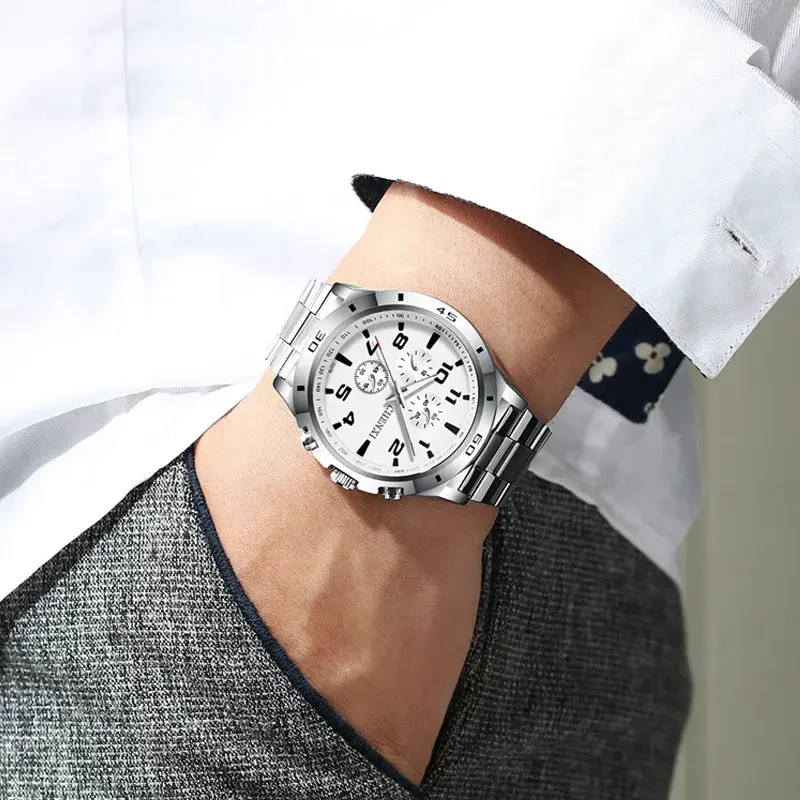 Fashion Men Watches Unique Stylish Male Casual Dress Sport Wristwatch Waterproof Big Dial Silver Men's Clock Best Gift